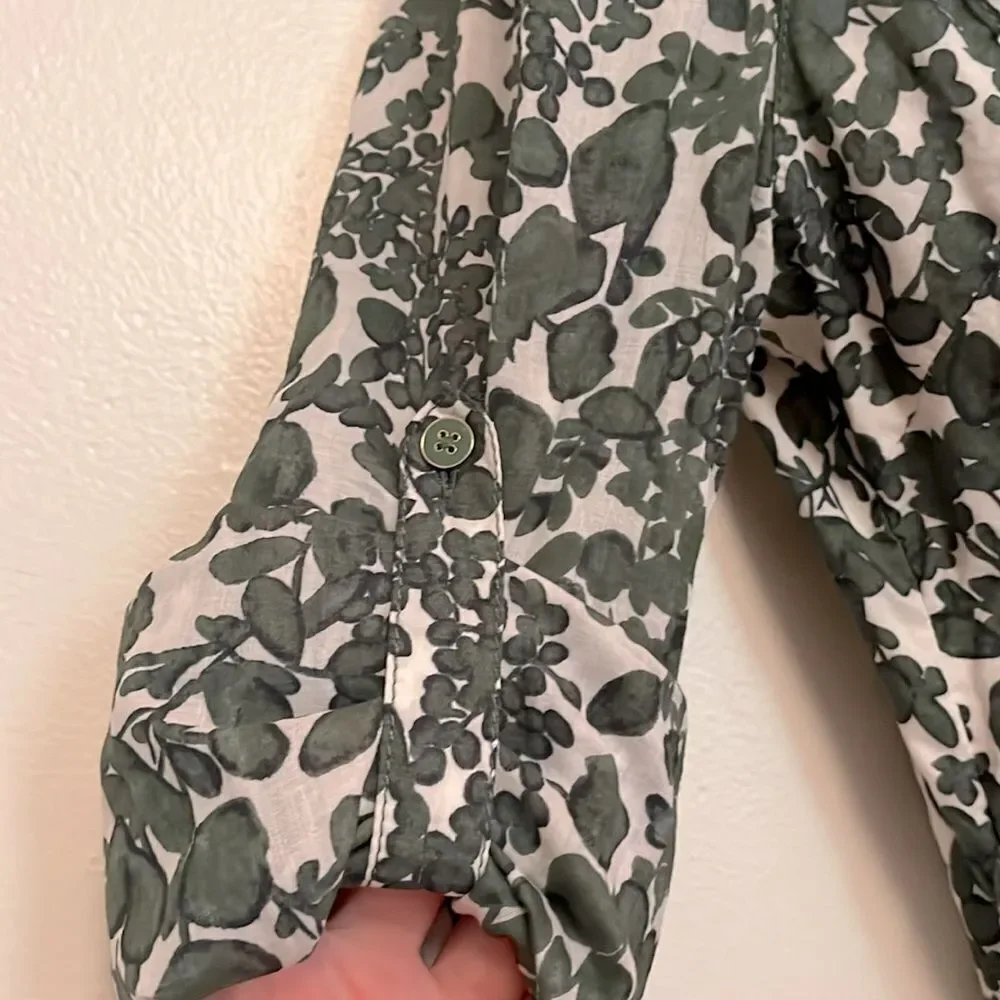 Tory Burch Green and White Floral Midi Shirt Dress size 12 - missing belt